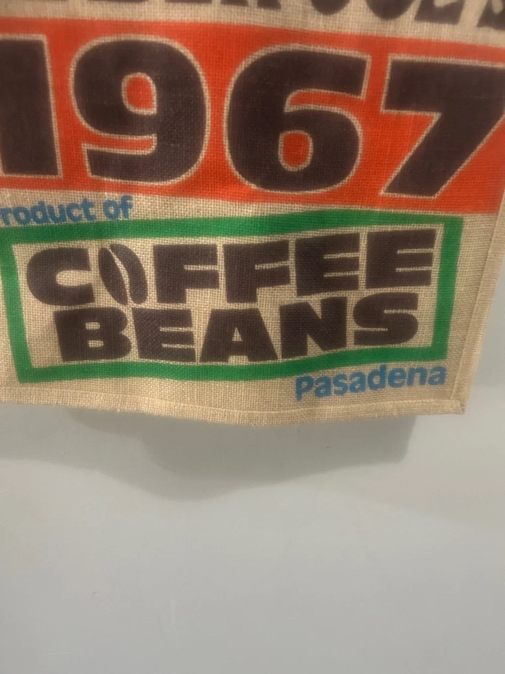 Trader Joe's Beige Jute Tote Bag with Orange & Green Print